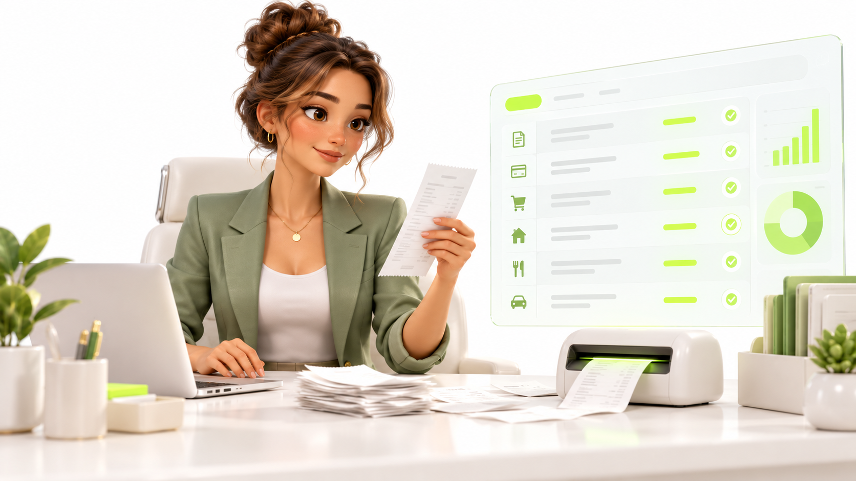 Illustrative finance colleagues reviewing receipts, invoices, and approval workflows