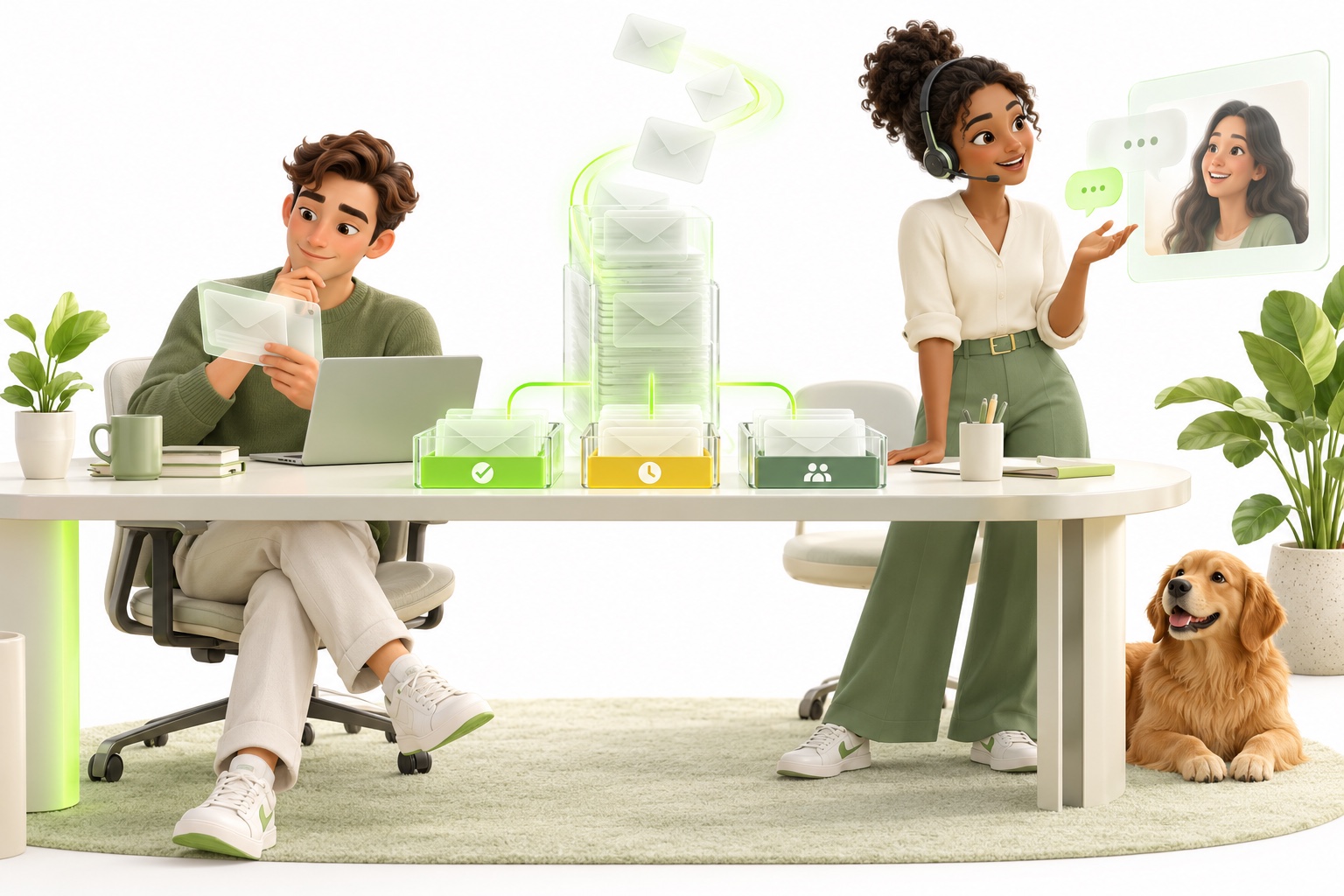 Illustrative people collaborating on ai email agents