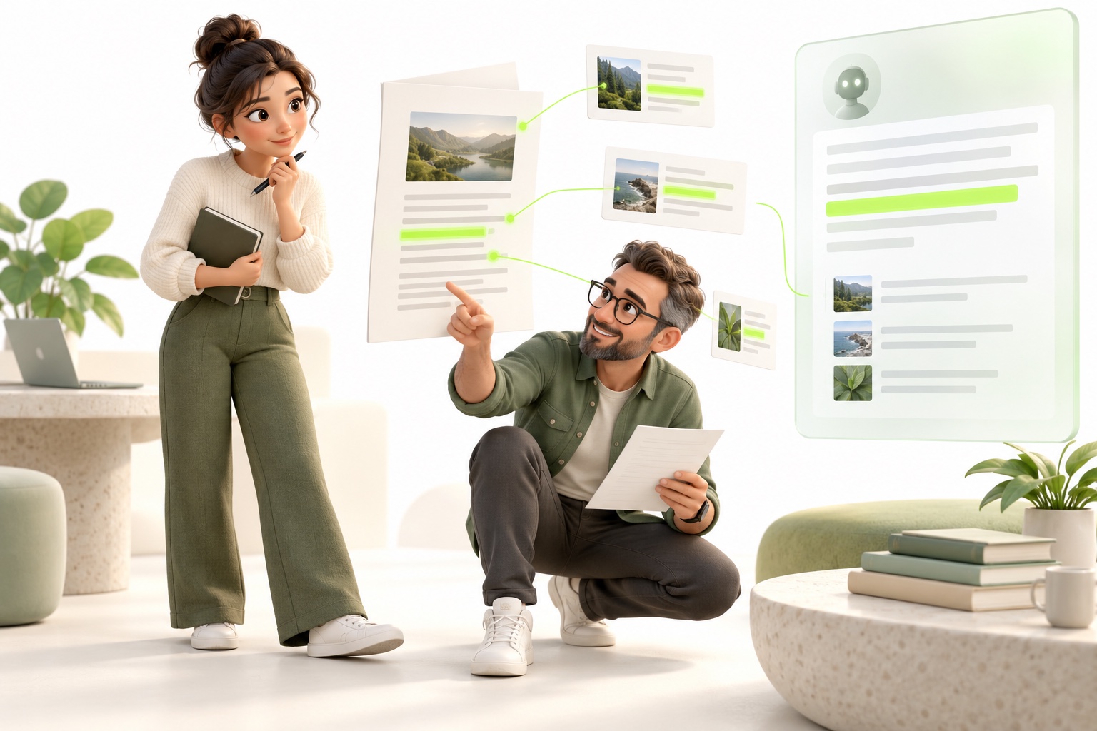 Illustrative people collaborating on ai search visibility