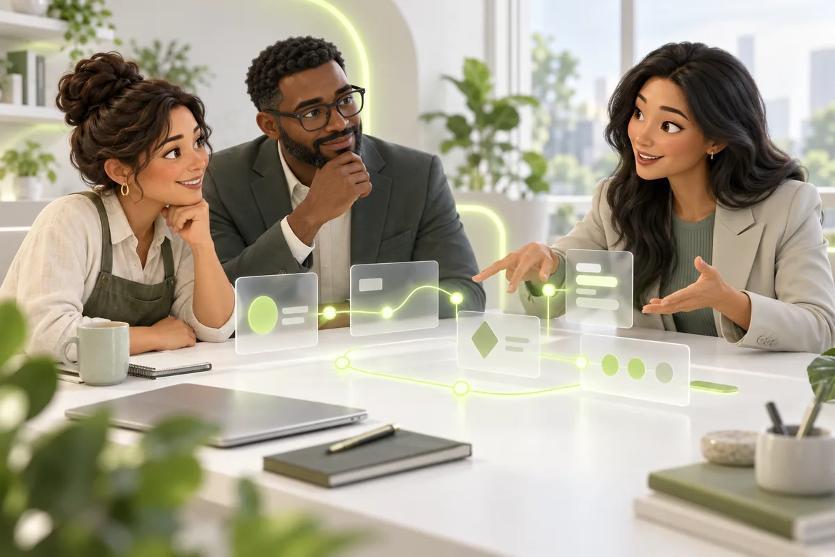 Illustrative team collaborating on AI and automation