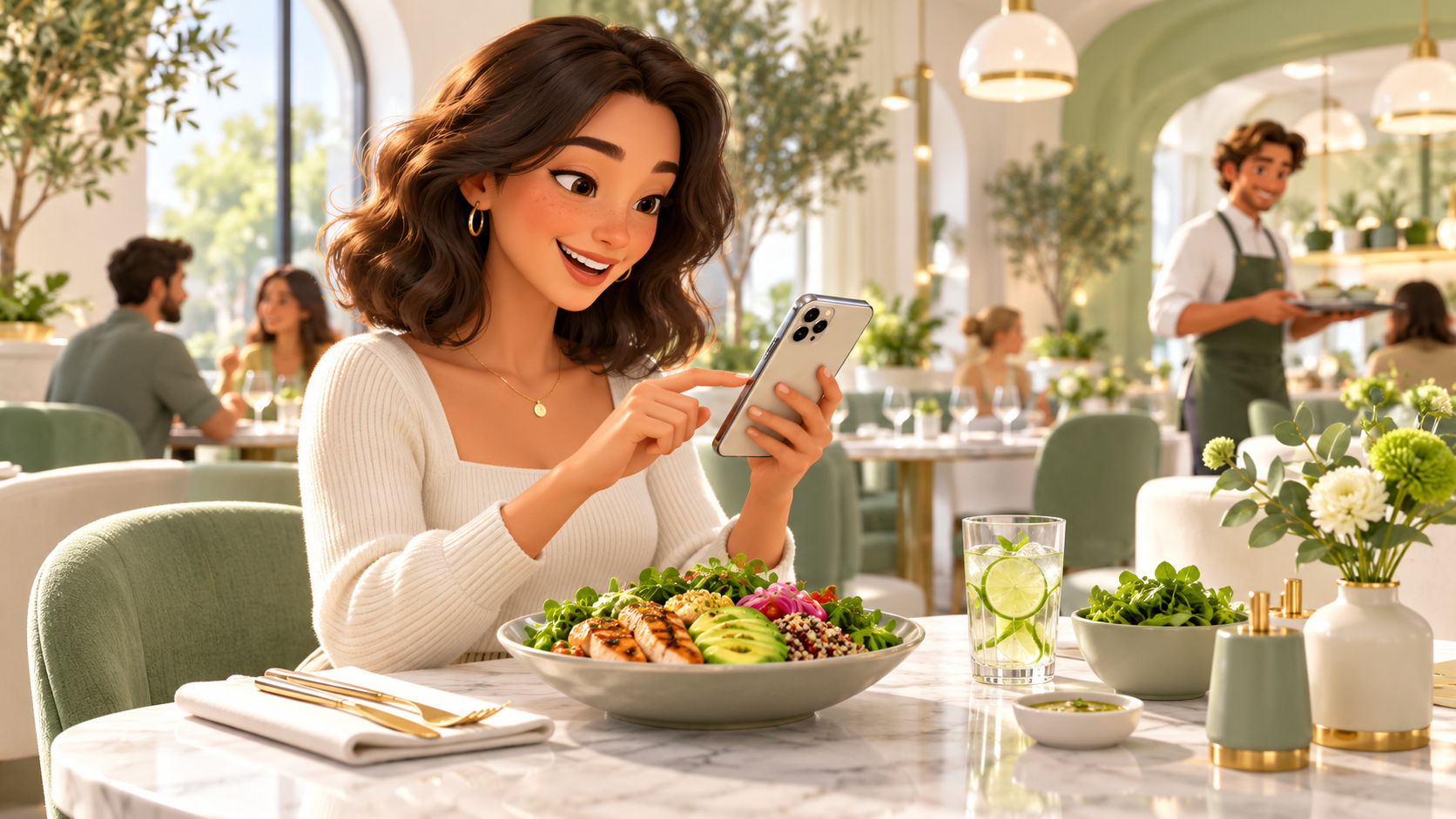 Guest selecting a meal on her phone